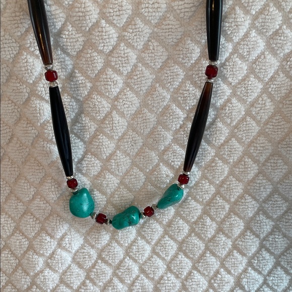 Jewelry - Turquoise and Red Beaded Necklace